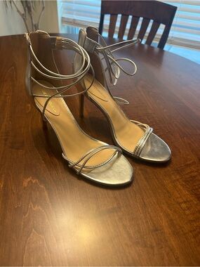 Strappy Metallic Ankle-Tie Sandal - Silver